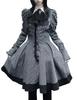 [Jundakara] Gothic Striped Dress for Women, Long Sleeves, Short Length, Cute and Dark Style, Detachable Ribbon, A-Line, Classical Fashion, Gothic Loli
