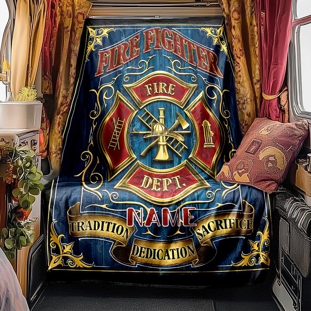 Firefighter Emblem With Tradition And Dedication Blanketcustomizable With Your Namecomfortable And Stylish Perfect For Travel Beds Chairs Offices