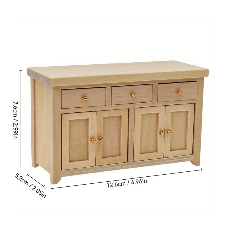 1/12 Scale Dollhouse Cabinet Living Room Miniature Birch Doll House Simulation Storage Cabinet DIY Accessories
