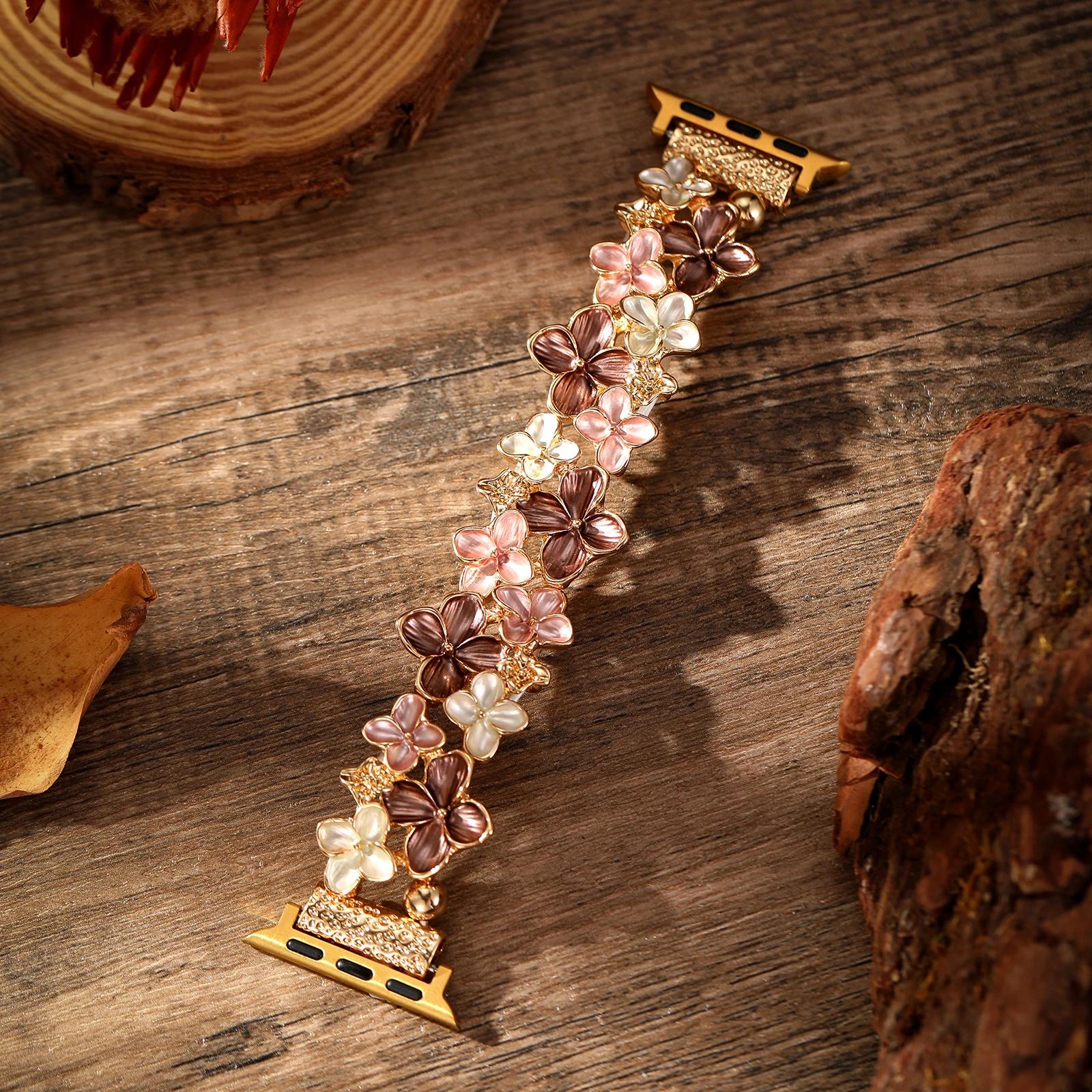 

Metal Strap For Apple Watch Band 40mm 44mm 42mm 45 49mm 46mm Women Flowers Bracelet For IWatch Series 11 10 9 SE 3 Ultra3 Correa Series 11 46 MM L