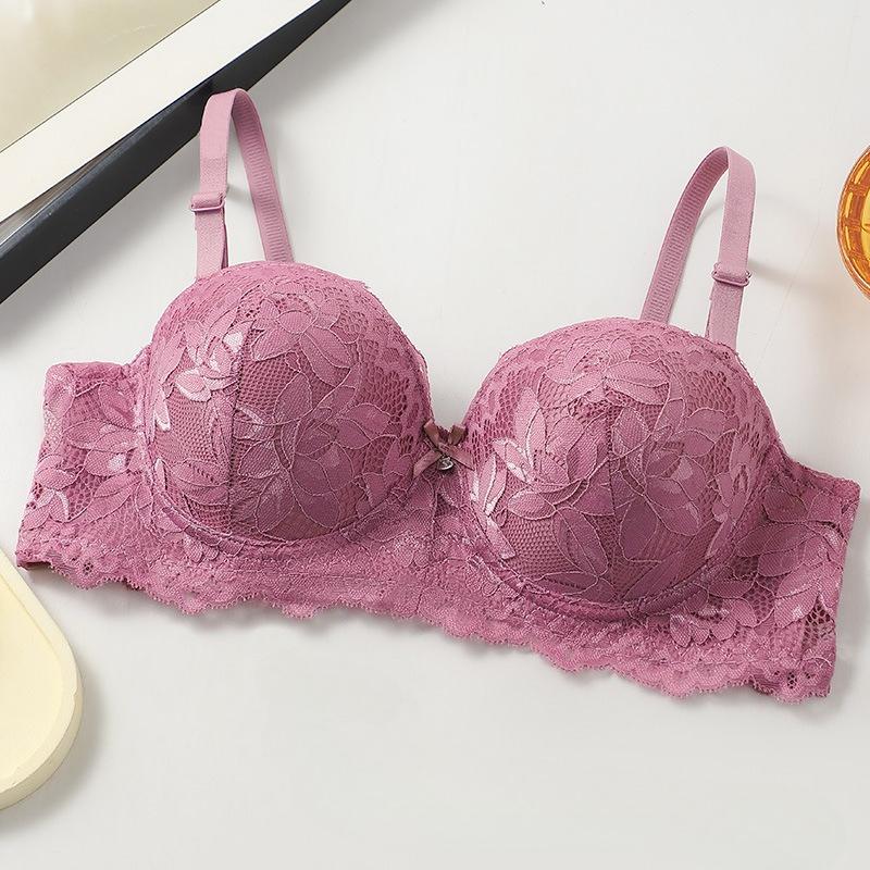 Women's Sexy French Lace Half-cup Bra Thin Top and Thick Bottom Removable Shoulder Strap Underwire Push-up Bra 36-42 Cup BC