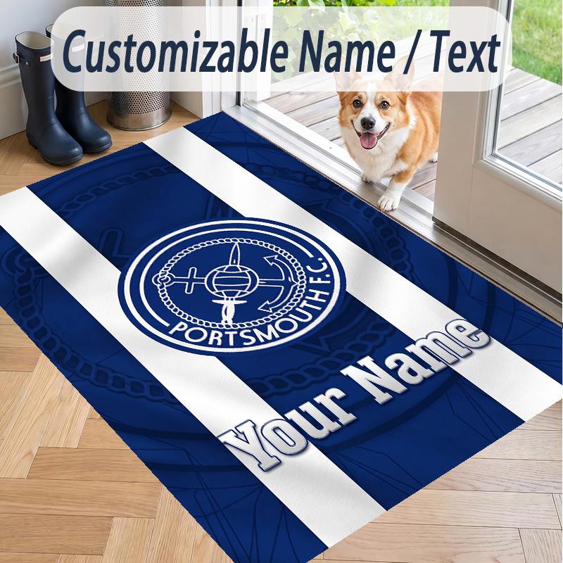 Custom Text Printed Rug Portsmouth FC Non Slip Floor Carpet For Home Room Decor