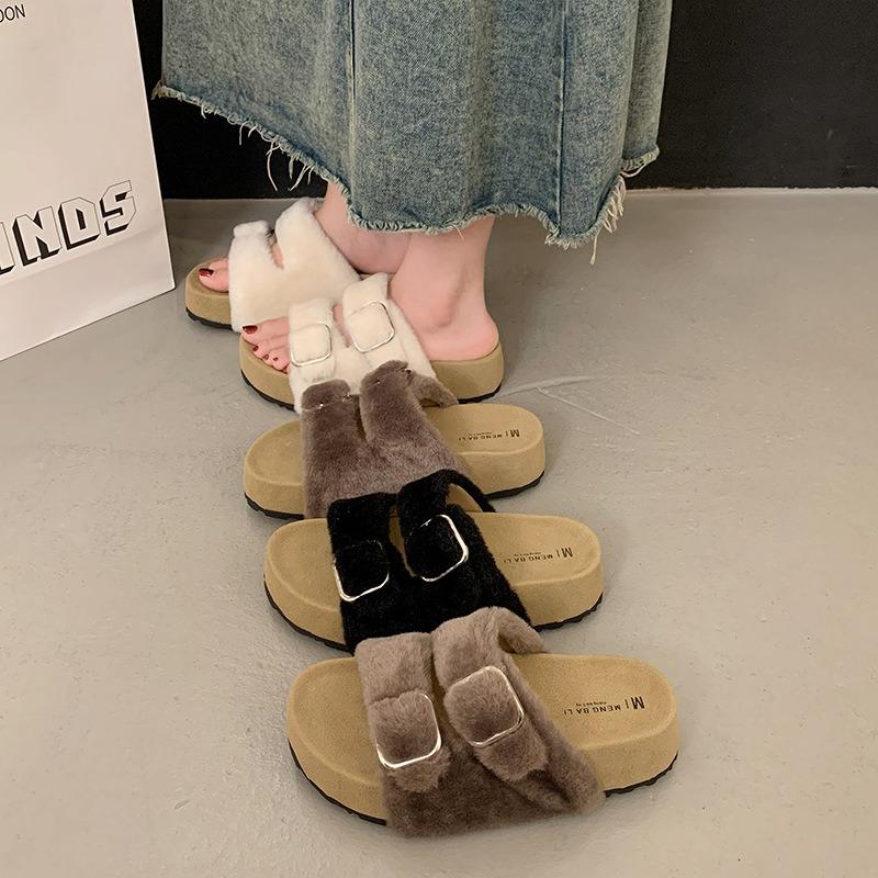 New Spring and Autumn Thick-bottomed Versatile Casual Fluffy Slippers Women's Fashion Low-top One-pedal Women's Slippers