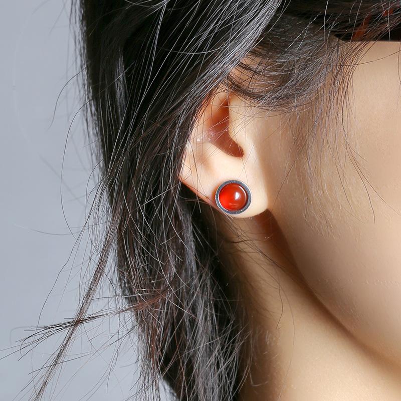 1pairs Handmade 10mm Natural Stone Stud Earrings Fashion Crystal Ear Jewelry Valentine's Day Gift