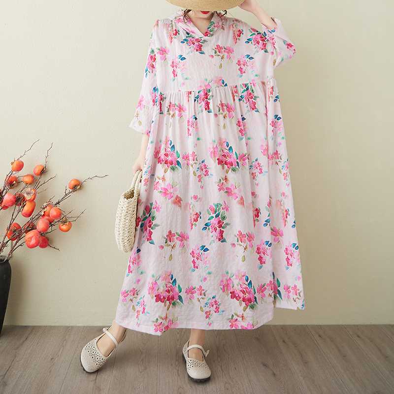 A Niche Yunjin Yarn Cotton Linen Printed Dress