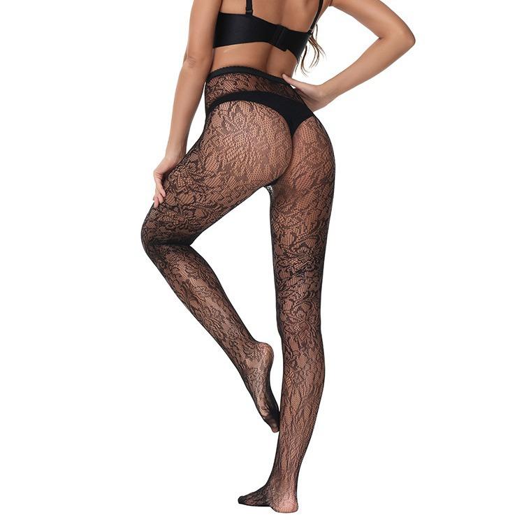 European and American Style Floral Hollow-out Pantyhose, Jacquard Lace Black Stockings, Fishnet Stockings3190