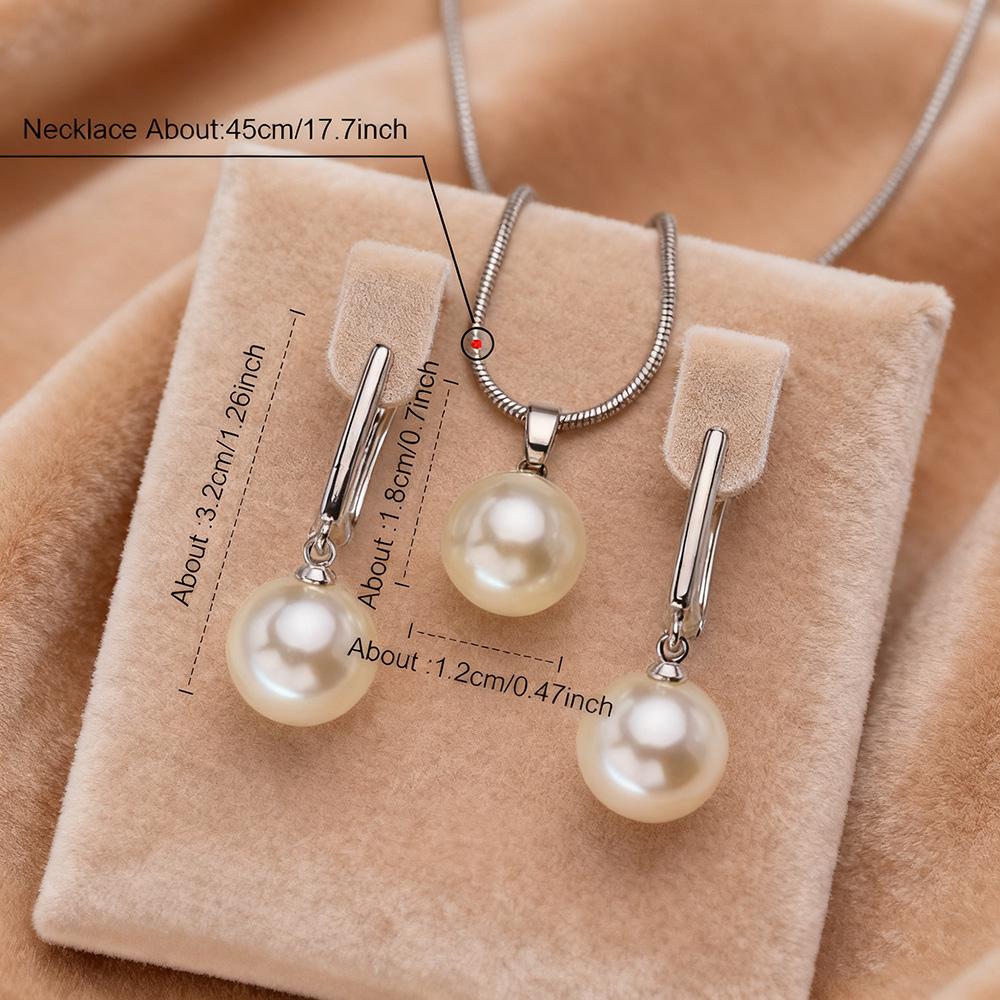 Imitation Pearl Necklaces Earrings Sets For Women Fashion Flower Cubic Zirconia Pendant with Chain Birhday Gift