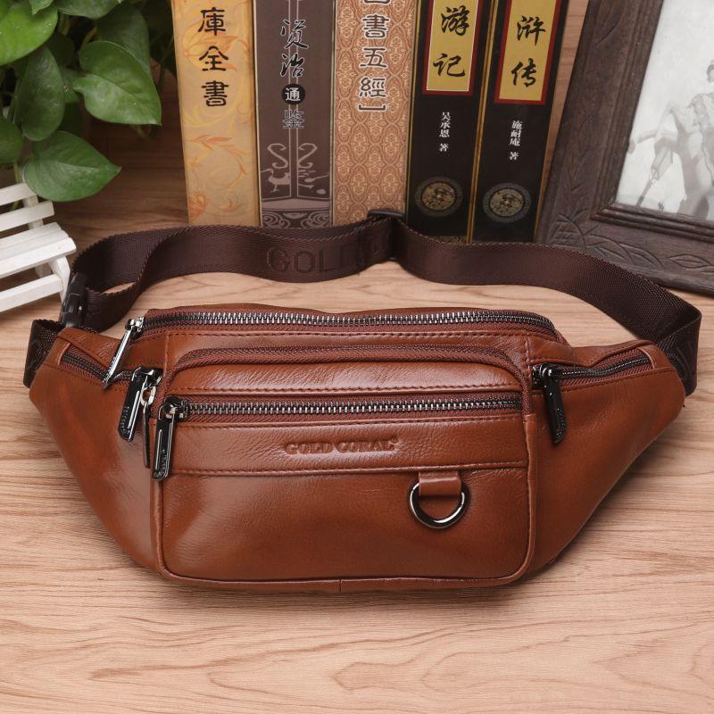 Marsupio in Vera Pelle da Viaggio Uomo Retro Pelle Naturale Portafoglio Maschile Borsa a Tracolla Petto Fianchi Cintura Sacca