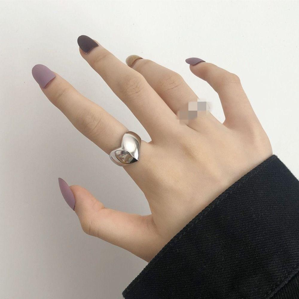 Jewelry Accessories Geometric Open Ring Geometric Wide Finger Buckle Retro Metal Heart Ring  Couple
