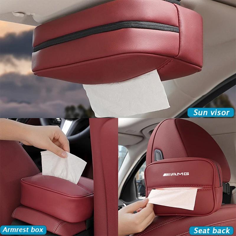GLC GLB Car Logo Tissue Box Seat Hanging Paper Towel Storage Bag For Mercedes Benz AMG W205 W203 W220 W206 W211 W212 W201 W176