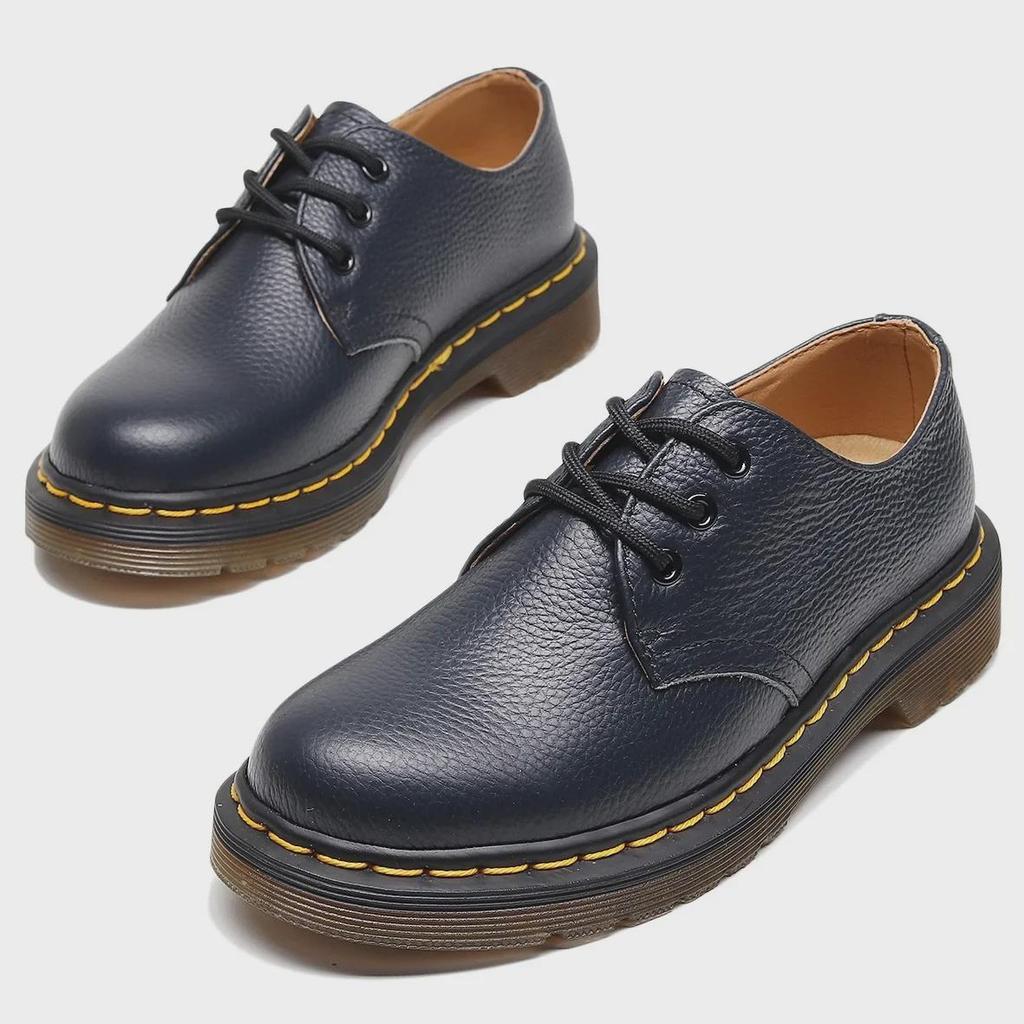 1461 Lychee Pattern Women's Low-Top Leather Shoes, Genuine Leather, British Style Round-Toe Boots, Unisex Casual.
