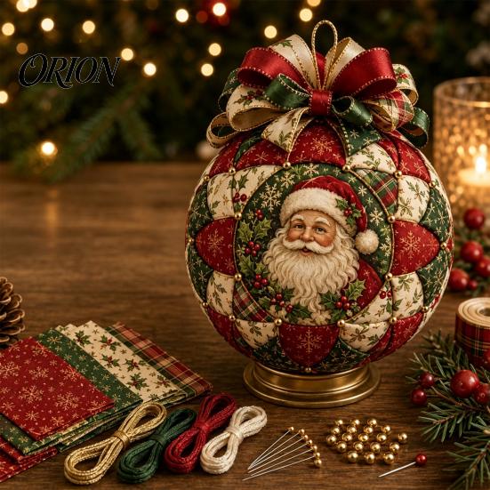 Fabric Ball Craft Set Quilted Christmas Ornament DIY Kit, Patchwork Material Pack Crafting Gift for Beginner, Handmade Xmas Tree Hanging Decor Adults