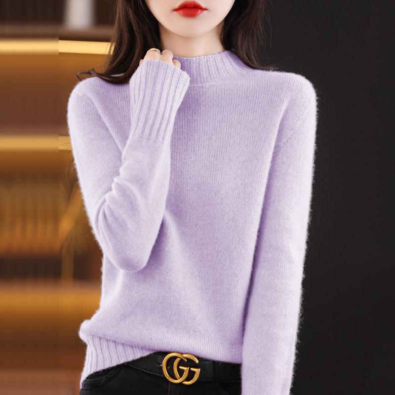 Women's Wool Sweater: Autumn/Winter Half-High Neck, Warm, Solid Color, Loose Fit, Commuter Style