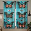 Set Of 2 Colorful Butterfly Print Curtains Vibrant Blue Wood Texture Realistic Butterflies Design Polyester Curtain Made With Rod Pocket