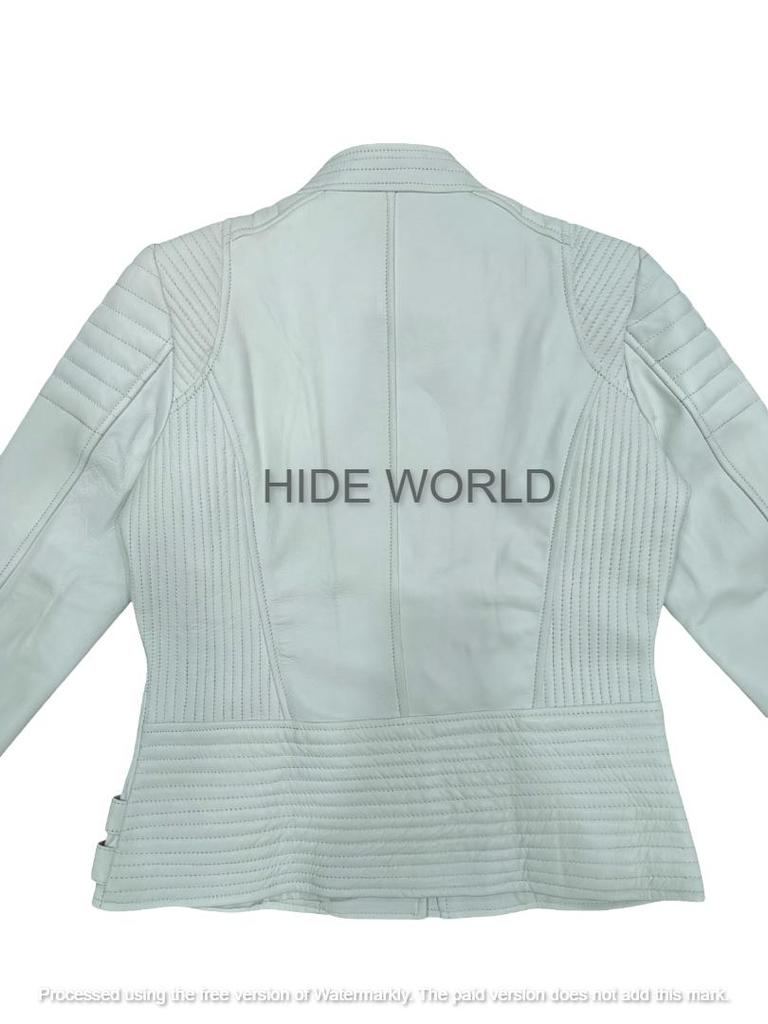 Giacca da Donna in Vera Pelle di Agnello Bianca Biker Motociclista Cappotto Giacca Vera