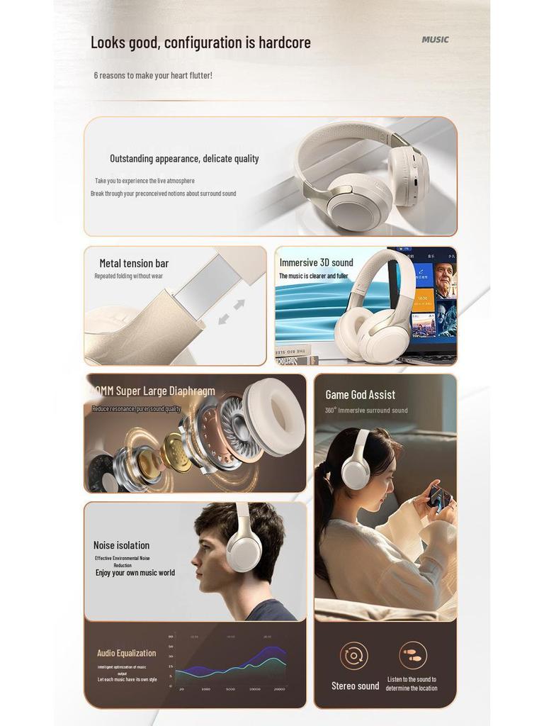 Kabelloses Bluetooth-Headset mit HIFI-Sound, Lange Akkulaufzeit, Auf Lager Stereo