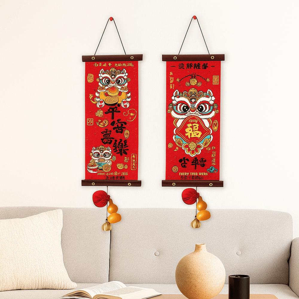 1 Pair Chinese Style Spring Festival Couplets Velvet New Year Door Couplet Wall Art Pendant  Window