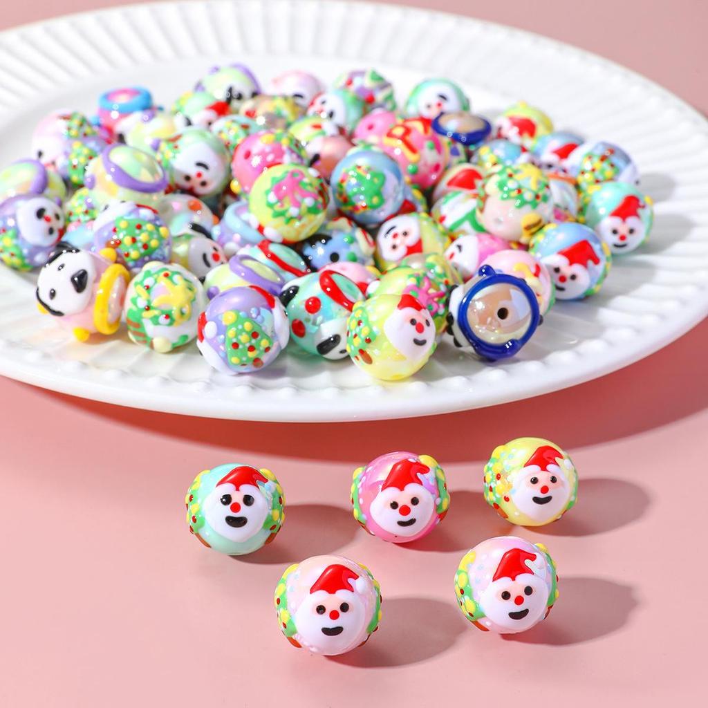 16mm Hand-Painted Christmas Santa, Reindeer, and Panda Beaded DIY Bracelet