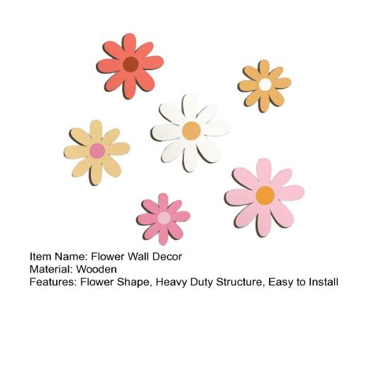 6Pcs/Set Wooden Flower Wall Decoration Farmhouse Rustic Floral Wall Art Home