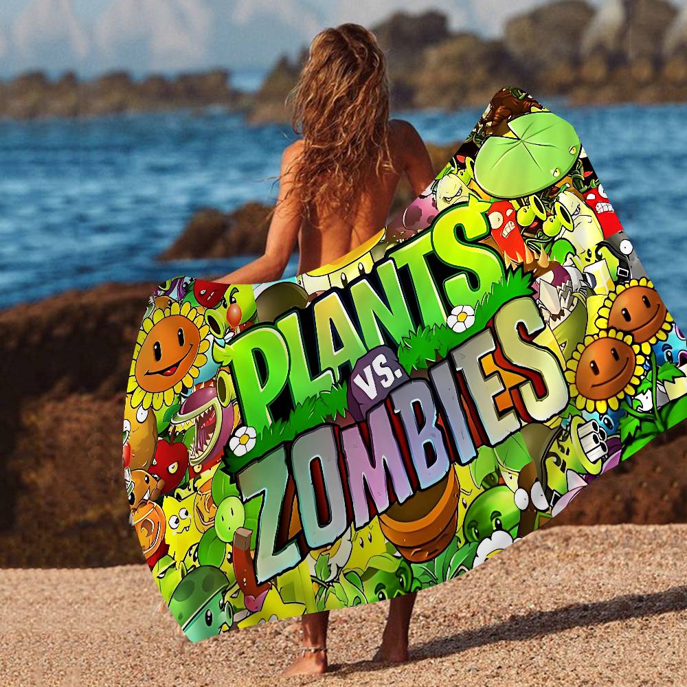 P-Plants-vs-Zombie Cartoon Microfiber Blanket Quick Drying Beach Towels Oversized Printing Super Absorbent Pool Towel Blanket