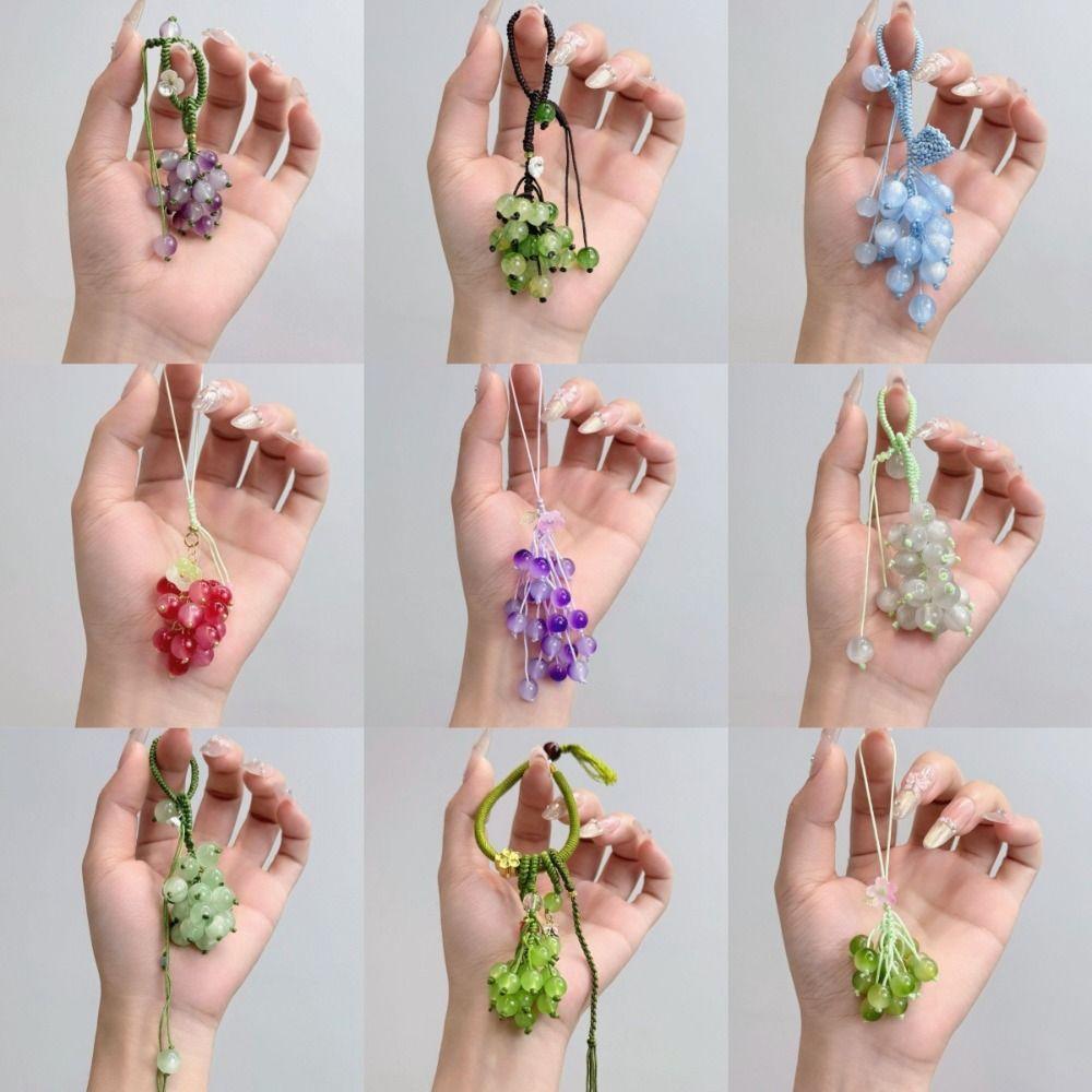 Elegant Grape Cluster Pendant Zinc Zinc Alloy Gradient Beads Woven Pendant Crystal Grape Phone Chain  Gifts