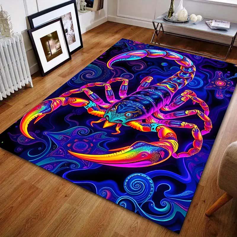 Neon Fantasy Skorpion-Print Teppich für Schlafzimmer Wohnzimmer Bettseite Sofa Bodenmatte Moderne Heimdeko Bereichsteppich Große Größe