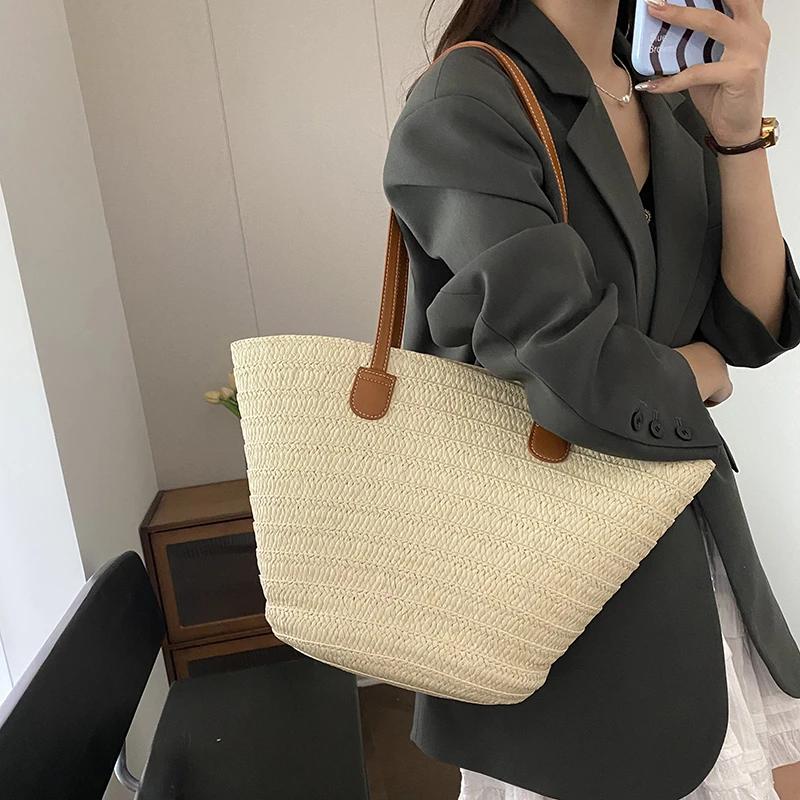 Соломенная коса Повседневные сумки через плечо Большая вместимость Простые универсальные — фото 5