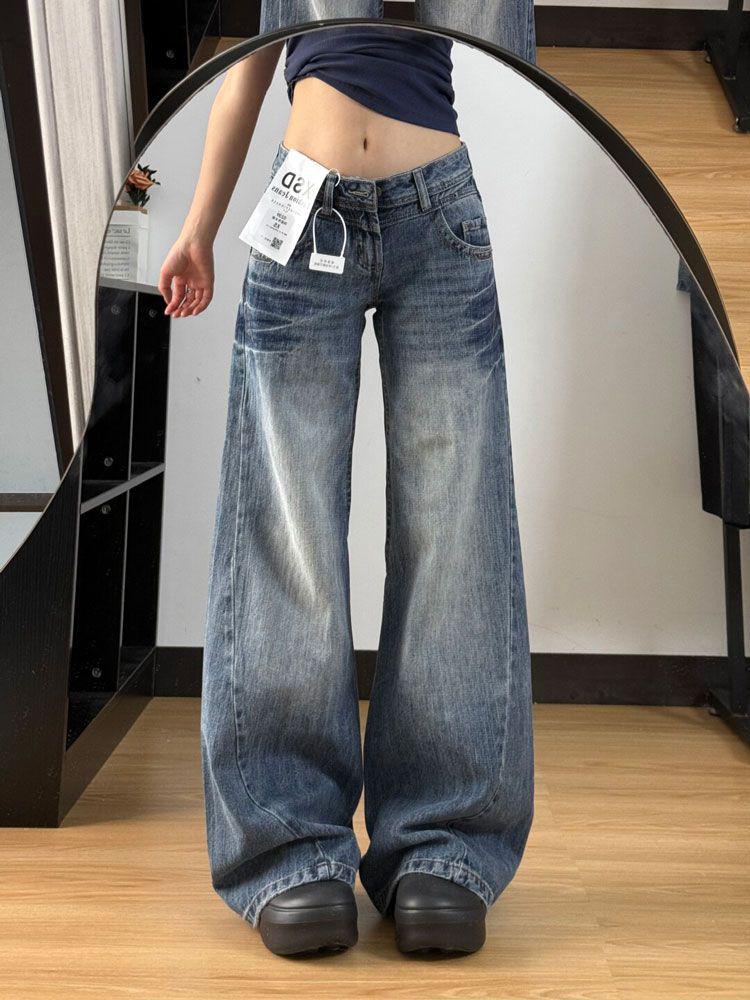 Women s Plus Size American Style Low Rise Retro Wide Leg Jeans XS