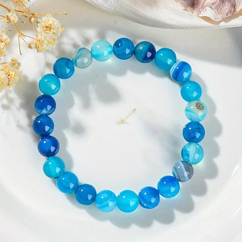 Natural Blue Agate Beaded Stretch Bracelet