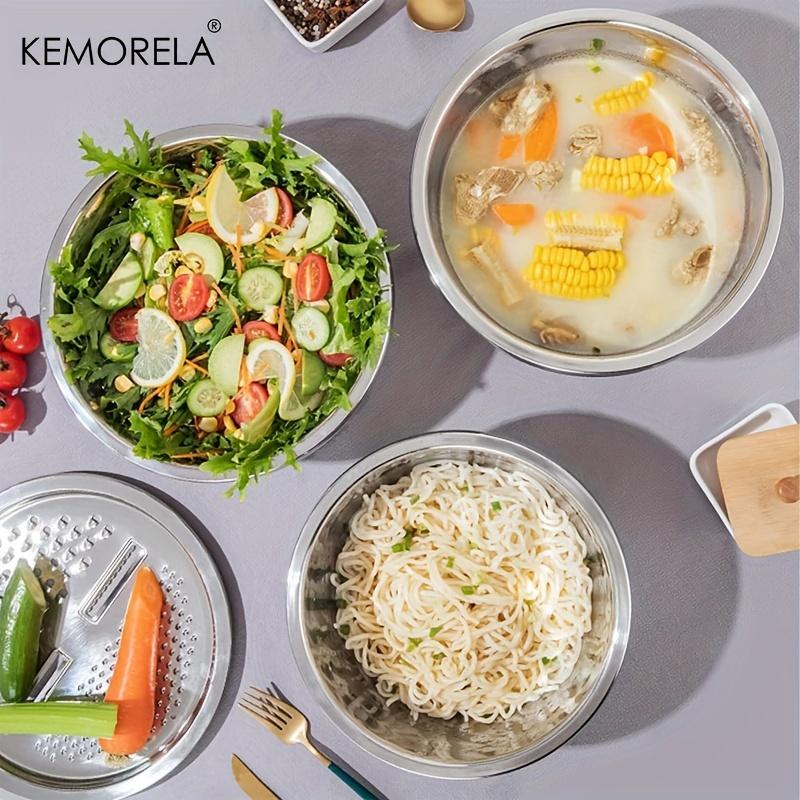 4-in-1 Stainless Steel Multifunctional Basin with Lid Airtight Rice Washer Drain Colander Ginger & Cheese Grater Cooking Tools