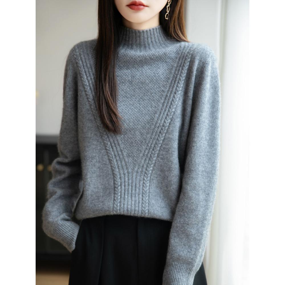 Stickad baslagertröja med halvhög krage för kvinnor, Tjock och varm tröja, Mjuk och bekväm topp för innerlager