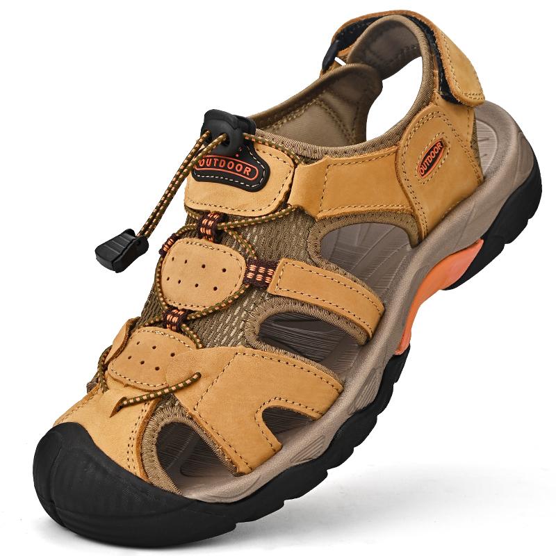 Fashion Summer Mens Casual Shoes Leather High Quality Non-Slip Outdoor Sandals Fashion Walking Beach Shoes for Men Breathable Mocassins