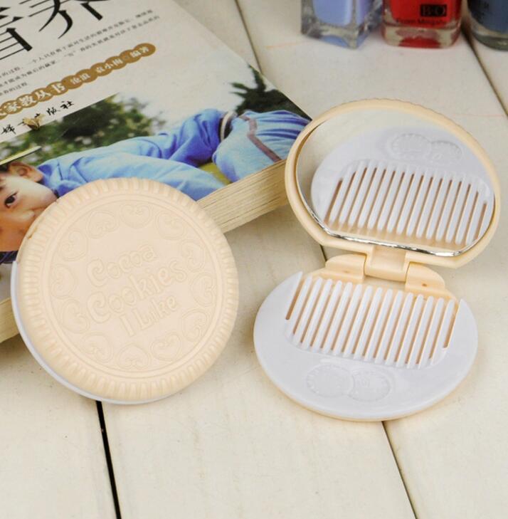Cute Mini Pocket Chocolate Cookie Portable Makeup Cosmetic Compact Mirror Comb