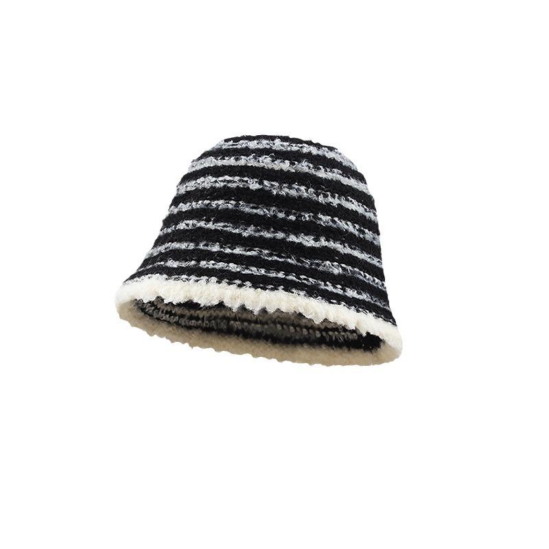 Knitted Fisherman Hat Autumn and Winter Women's Knitted Striped Face Showing Small Basin Hat Daily Casual Versatile Simple Bucket Hat