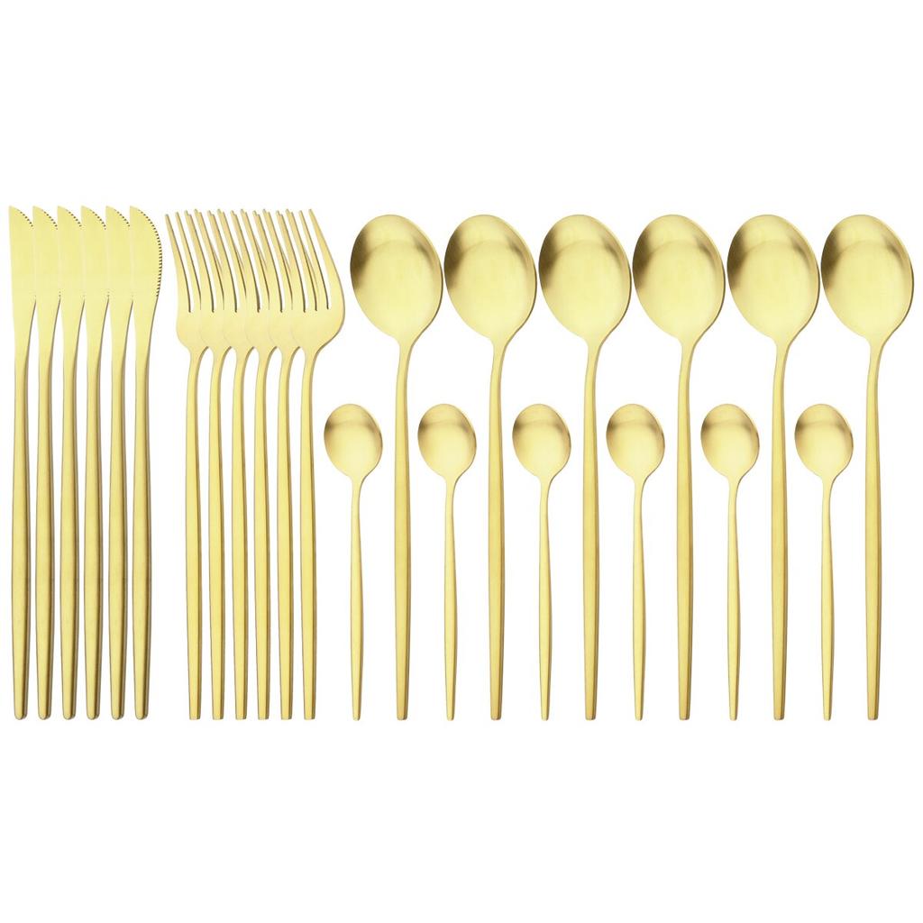 24pcs Black Cutlery Set Dinner Knives Fork Tea Spoon Dinnerware Matte Stainless Steel Tableware Flatware Kitchen Silverware Set