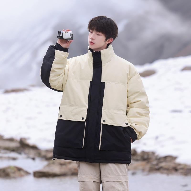Collar Down Jacket for Men and Women, the New Thickened Warm Winter, Cold-resistant Contrasting Color Splicing Tooling Jacket Is Warm