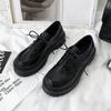 Black Small Leather Shoes Female British Style  Spring And Summer New Retro Thick -Soled Lok Fu Big Head Jk Shoes