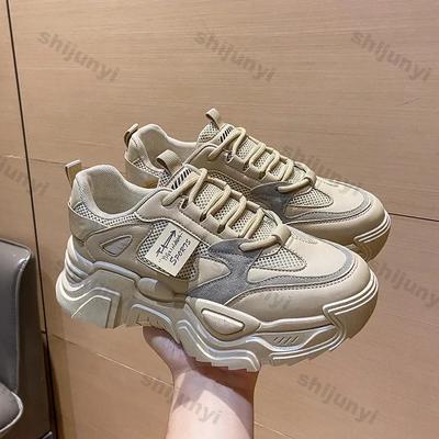 Modne Damskie Sneakersy na Grubej Podeszwie Jesień Nowe Casualowe Wulkanizowane Buty Damskie Sznurowane Rekreacyjne Buty do Biegania Sportowe Zapatillas Mujer