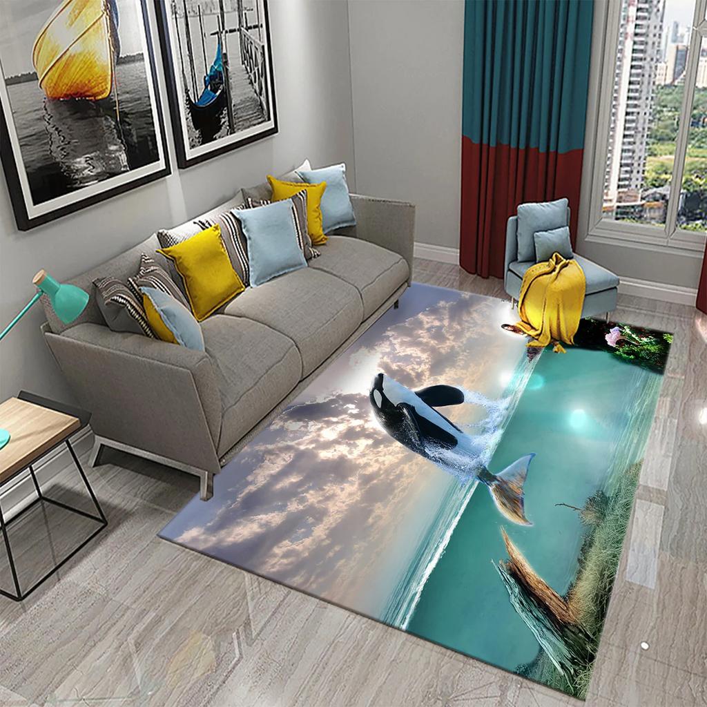 3D Fantasy Dolphin Carpet for Living Room Bedroom Kids Rug Dolphin Series Carpet Hallway Floor Mat Bathroom Kitchen Non-slip Rug