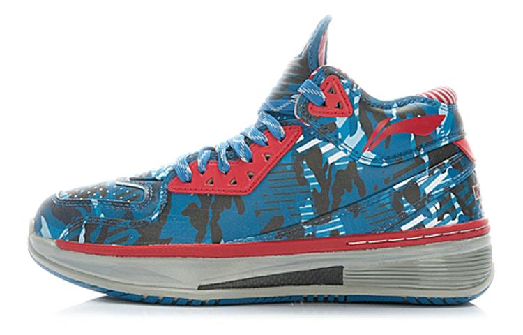 Li Ning WOW 2 Амортизирующие Скользкие Средние Баскетбольные Кроссовки Мужские Синий Камуфляж ABAH017-12 43