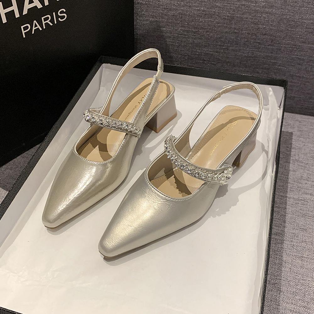 2025 New Sexy Pointed Sandals Brand Designer Summer Comfortable Shallow Slip-on Mid-heel Sandals Women's Light Office High Heels