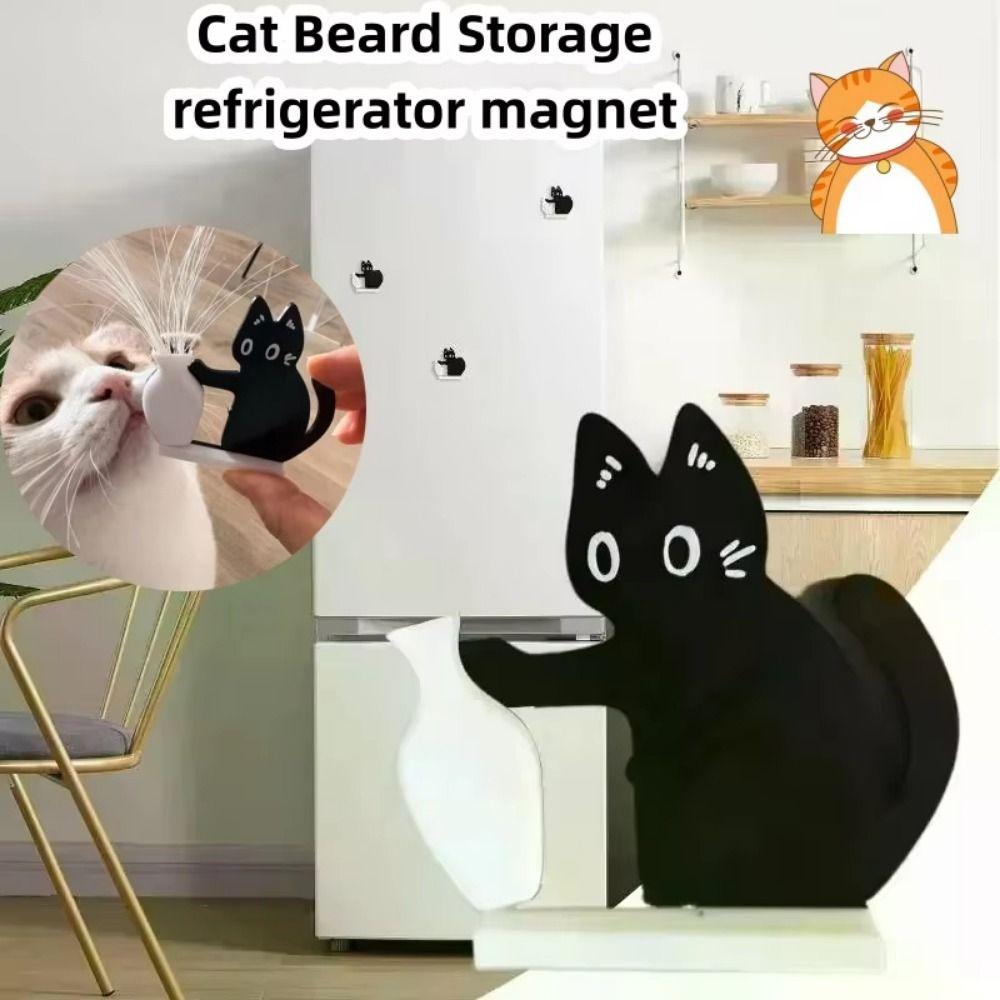 Creative Cat Refrigerator Magnet Black Cat Pushing Fridge Magnet Vase Decor  Office Decor