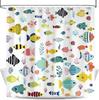 Funny Kids Shower Curtain, Cute Colorful Cartoon Fish Ocean Beach Theme Bath Curtains for Bathroom, Underwater Coastal Submarine