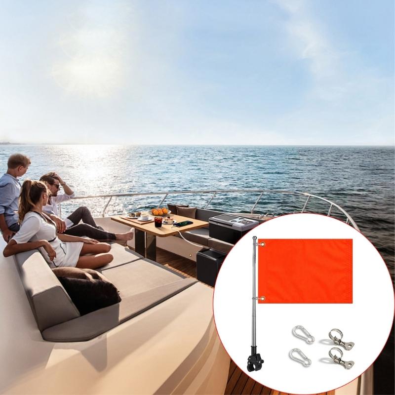 Marine Flag Staff Assembly Metal Grip Mounted Staff with Twin Flag Clips, 1.6 m Hardware for Boat and Yard Display