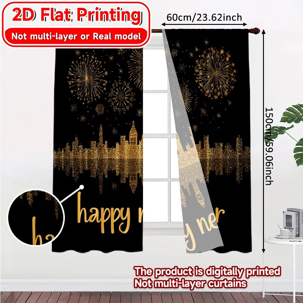 2D Flat Printing,2pcs Golden Celebration Popular Contemporary Curtains Versatile Polyester Curtains Decorations Outdoor Ldeal