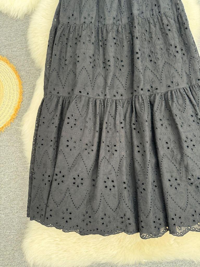 Japanese-Korean Early Spring Hollow Midi A-Line Skirt for Women