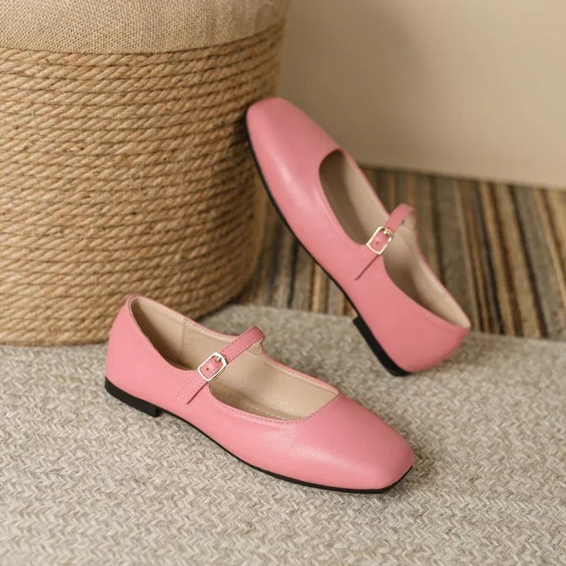 Fashion 2025 Elegant Woman Square Toe Lolita Lady Barefoot Boat Gold Flats Elegant Soft Sole Ballerina Party Mary Jane Shoes