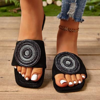 Women's Beach Flat Sandals Rhinestone Decoration Charming Female Summer Outdoor Light Slippers Glamorous Casual Slides Shoes