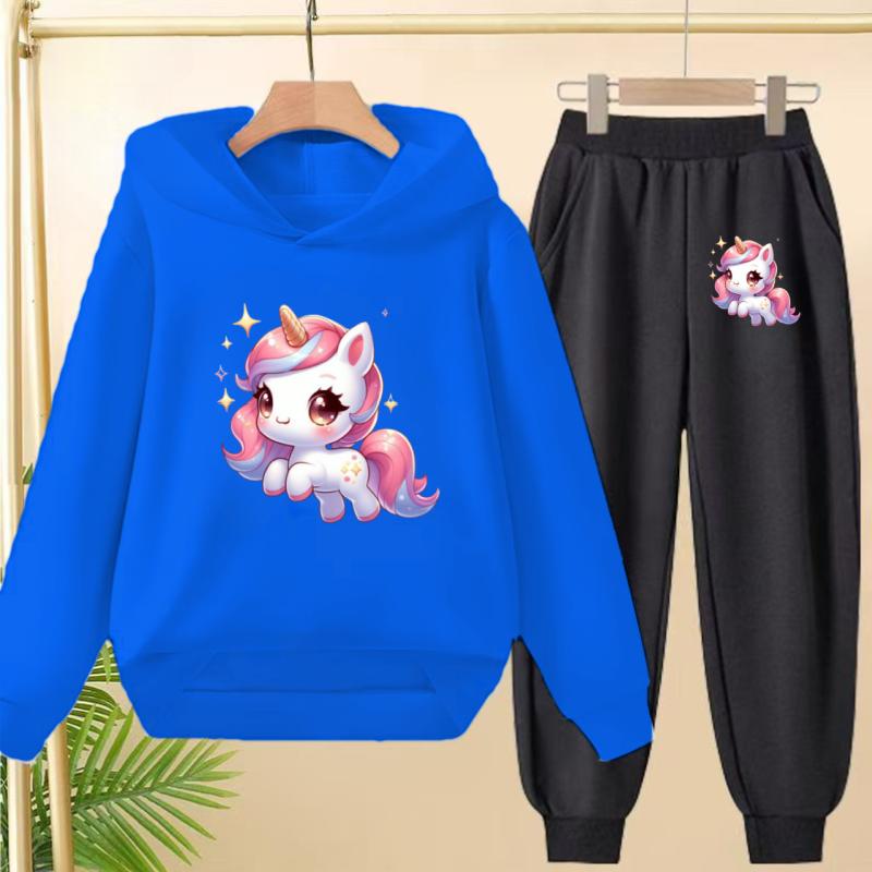 Kids Clothes Cute Unicorn Print Hoodie Sportswear Coat+Pants 2P Boy Girl Toddler 3-12Y Leisure Top Fashion Sunshine Charming Set