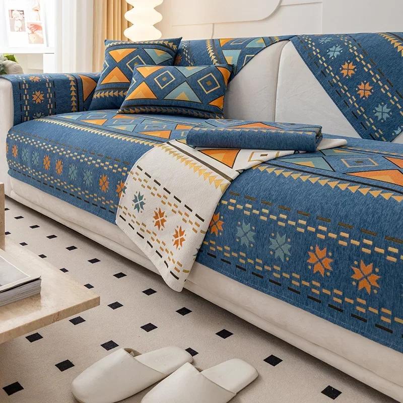 Bohemia Style Chenille Anti-slip Sofa Mat for Living Room Sofa Cushion Sofas Towel All-inclusive Corner Sofa Cover Home Decor